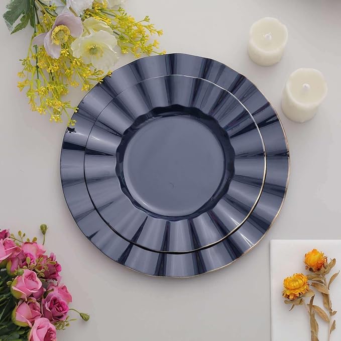 Efavormart 9" Salad Plates – Set of 10 Plastic Navy Blue Round Disposable Plates by efavormart