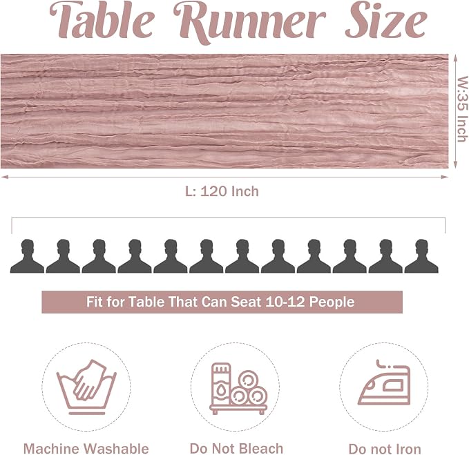 6 Pieces Dusty Pink 10FT Cheesecloth Table Runner Boho Gauze Fabric Table - Image 4