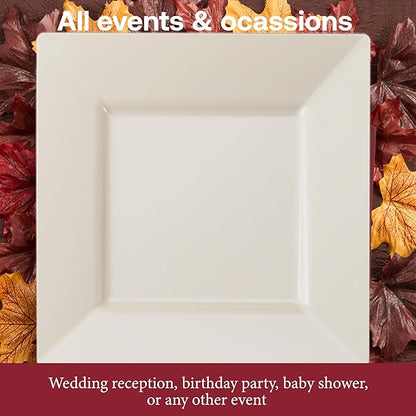 Smarty Had A Party 120 Disposable Plastic Dessert Plates, 6.5" Heavy Duty Square Ivory Salad Plates for Appetizers, Cakes, and Events, Bulk Supplies for All Occasions