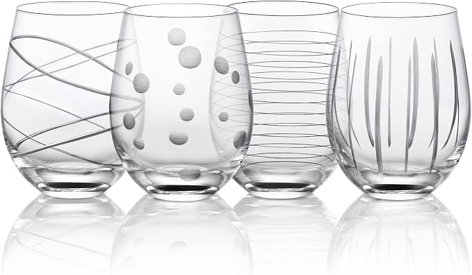 Joeyan Hand Blown Etched Stemless Wine Glasses by JoeyanHousehold