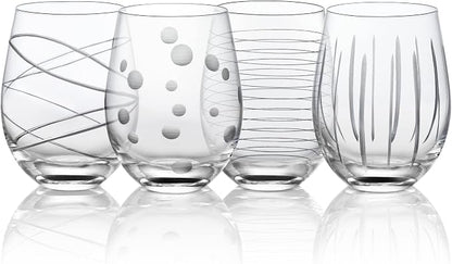 Joeyan Hand Blown Etched Stemless Wine Glasses by JoeyanHousehold