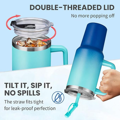 BENZZO 40 oz Tumbler with Handle and Straw Lid Travel Mugs Insulated - Image 3
