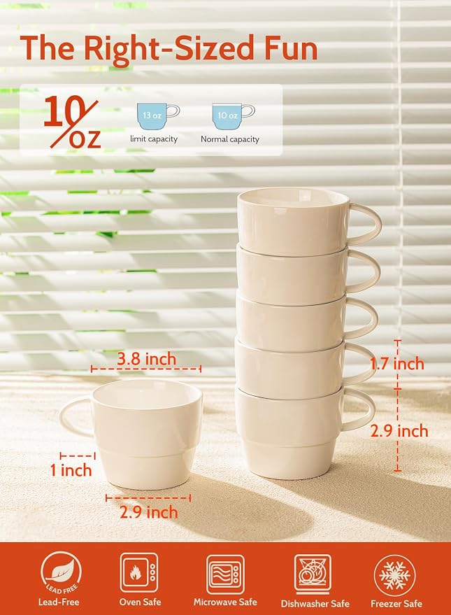 Sweese 10 oz Stackable Porcelain Coffee Mugs, Tea - Image 2