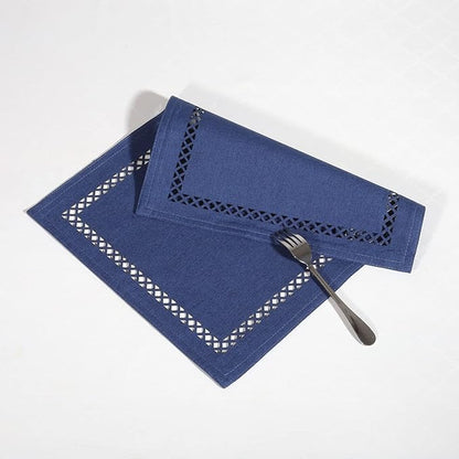 Placemats Set of 4 for Dining Table with Hollow Edge Design- Table Mats 12x 18 Inch, Cloth Place mats Machine Washable (Blue 4pcs)
