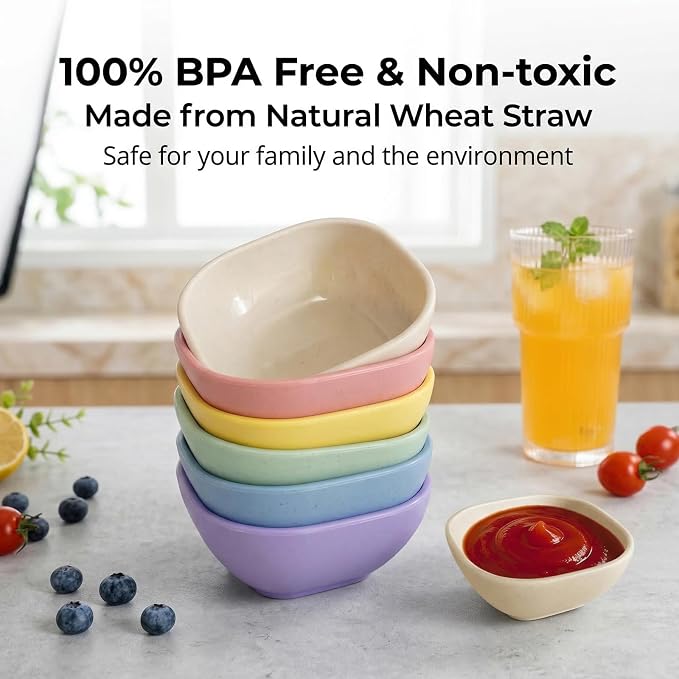 SHECIPIN 6 Pack Small Plastic Bowls 4.5 OZ Unbreakable Wheat Straw Dipping - Image 6