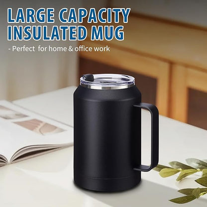 32 oz Insulated Coffee Mug Tumbler - w/ Handle, 2-in-1 Straw & Chug Lid, Silicone Boot, Double Wall Vacuum Insulated Tumblers Cups 32oz, Leak Proof Stainless Steel Water Bottle Work Home Travel Mugs