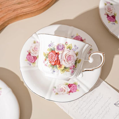 Ceramic Floral Cups with Saucers，7 oz Espresso Cups - Image 4