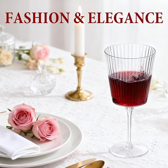 LIYH 20 Pcs Plastic Ribbed Wine Glasses 13.5 Oz, Plastic Goblets Vintage Style - Image 4