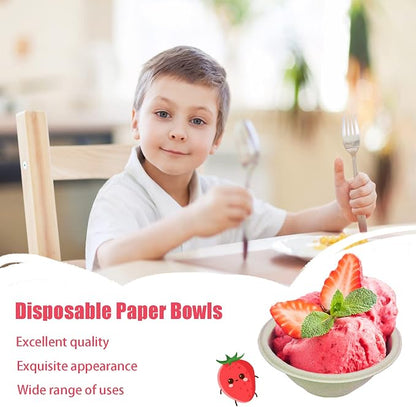 100 Pack 8oz Compostable Paper Bowls, Heavy-Duty Disposable Natural Bagasse - Image 5
