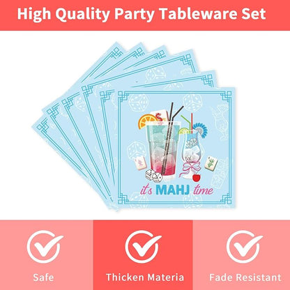 96 Pcs Mahjong Party Decorations, Mah Jong Cocktail Theme Plates Napkins Forks - Image 4