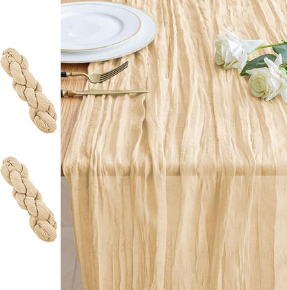 Cheesecloth Table Runner 10FT 2Pcs Sand Boho Gauze Rustic Sheer Runners | by Xiomot