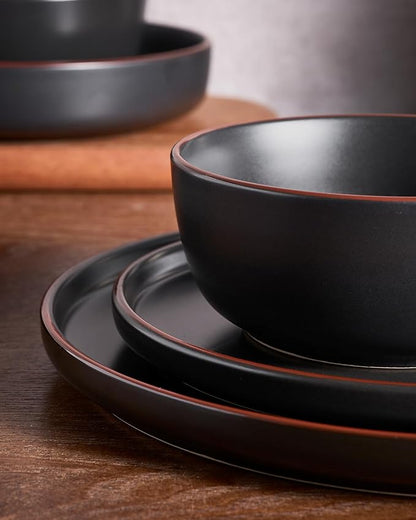 Famiware Mercury 18-Piece Stoneware Dinnerware Set, Matte Black | Plates and - Image 4