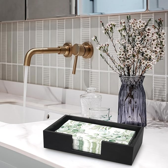 Black Wooden Napkin Holder for Bathroom Paper Hand Guest Towels Holder Tray | - Image 2