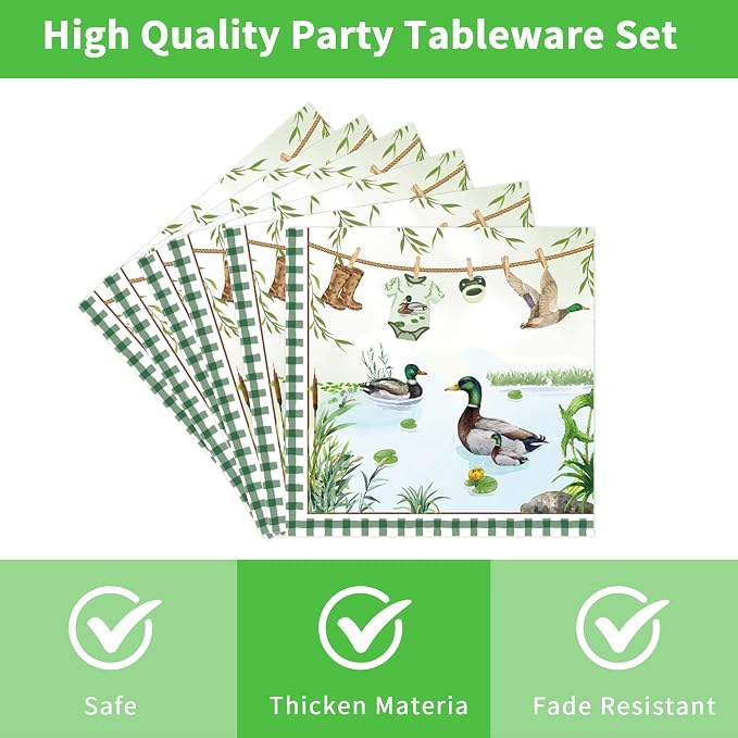 96 Pcs Mallard Duck Baby Shower Decorations, Welcome Baby Boy Cute Watercolor - Image 4