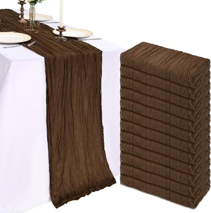 12 Pack 10Ft Brown Cheesecloth Table Runner 23 x 120 Inch | Gauze Rustic Boho by CKIKU
