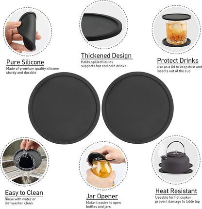 2 Pack Silicone Coasters for Drinks, Round Black Coaster - Image 7