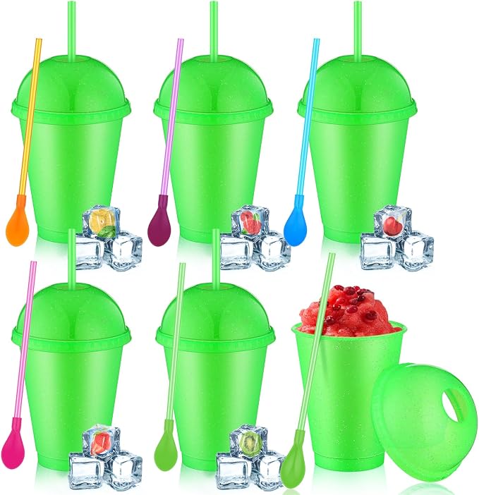 6 Set Slushie Cups with Dome Lids and Straws Detachable Spoon Straws Reusable by Unknown
