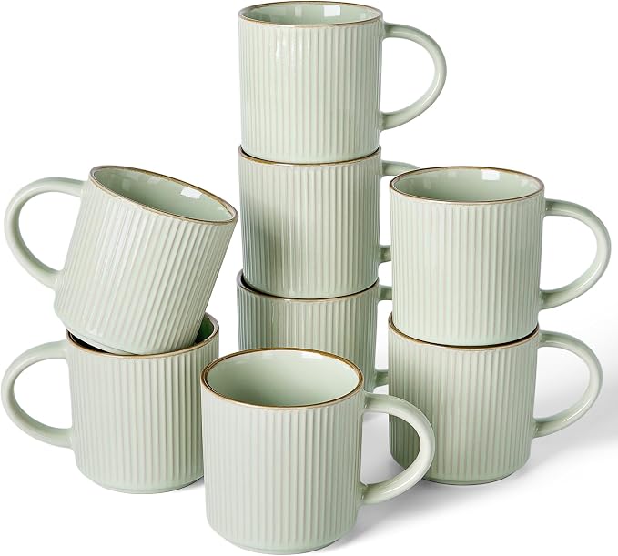 famiware Star Coffee Mug Set for 8, Handcrafted 12 oz Ceramic Stoneware Mugs by Famiware