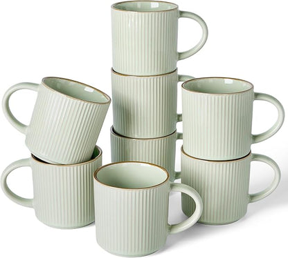 famiware Star Coffee Mug Set for 8, Handcrafted 12 oz Ceramic Stoneware Mugs by Famiware