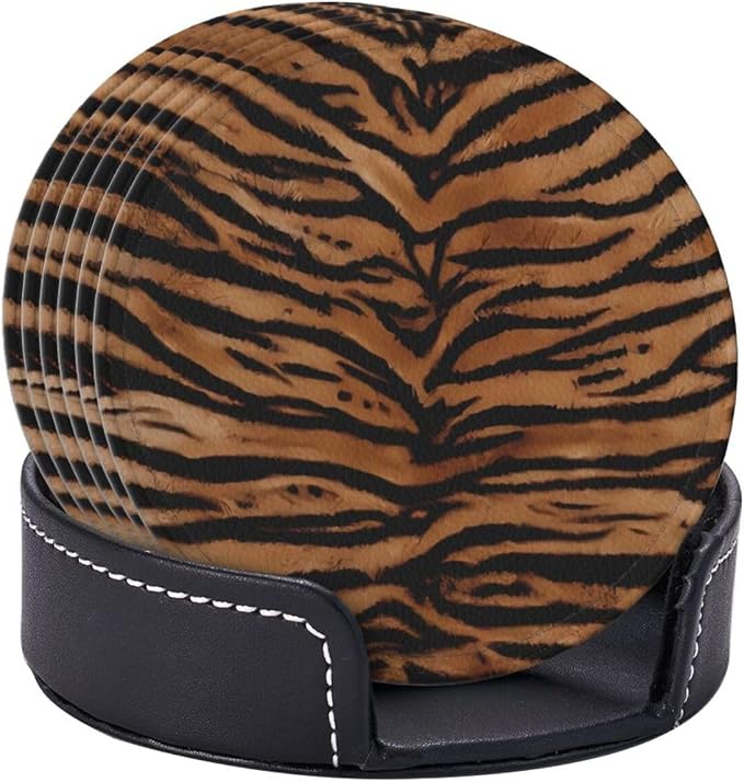 Tiger Skin Wild Africa Animals Premium Leather Coasters - Image 4