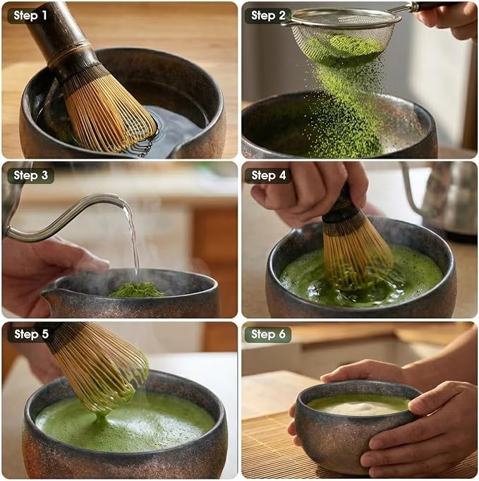 5-Piece Matcha Set，Matcha Bowl & 100-Prong Purple Bamboo Whisk | Rustic - Image 7