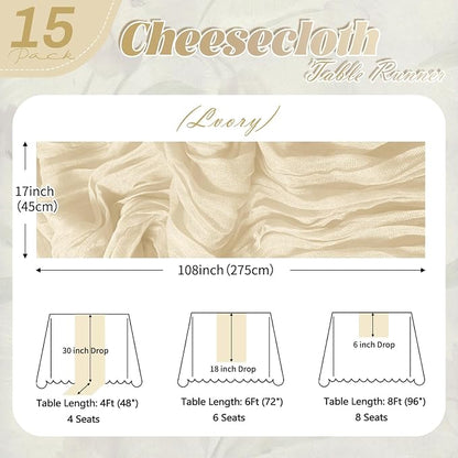 15 Pack Ivory Cheesecloth Table Runner 17 x 108 inch Cheese Cloth Table Runners - Image 2
