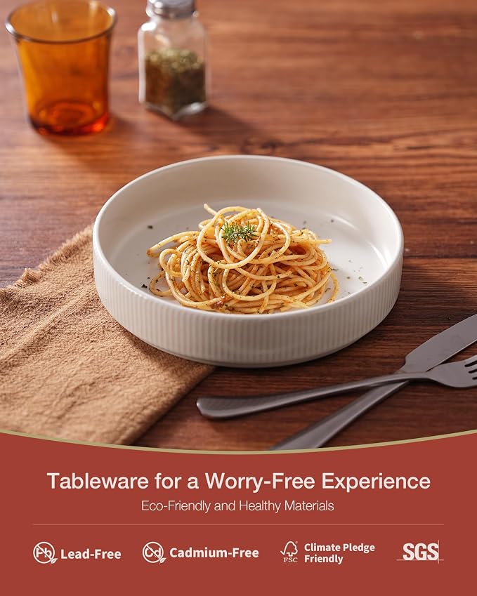famiware Star 8.25" Pasta Bowls Set of 8, Bowl Plates, Matte White | Microwave - Image 2