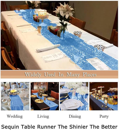 ShiDianYi Sequin Table Runners 10PCs 12x72 Baby Blue Glitter Table Cover - Image 6
