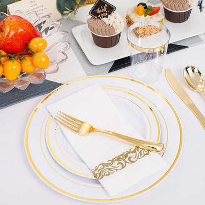 350 Pieces White and Gold Plastic Plates - Image 7