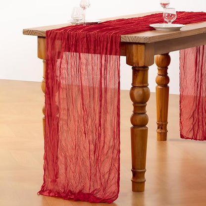 DeZerlor Red Cheesecloth Table Runners 6 Pack Christmas Runners | 120Inches - Image 5