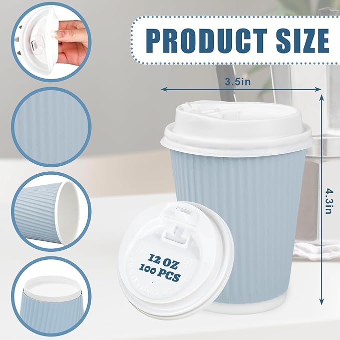Whaline 100 Pcs Light Blue Disposable Coffee Cups - Image 2