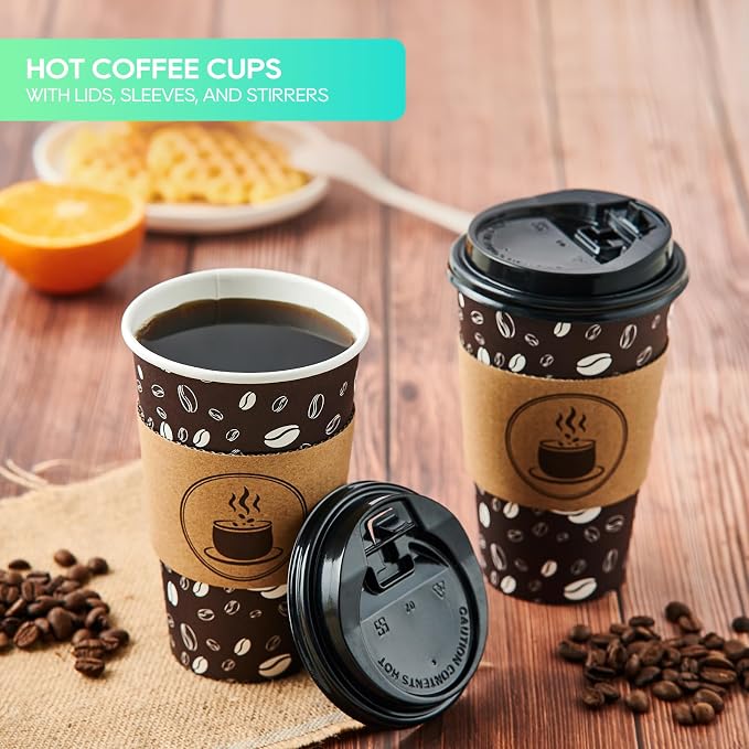 JOLLY PARTY Disposable Coffee Cups - 16oz Paper Coffee Cups with Lids - Image 3