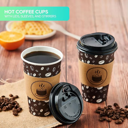 JOLLY PARTY Disposable Coffee Cups - 16oz Paper Coffee Cups with Lids - Image 3