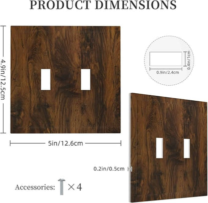 Decorative Light Switch Cover Brown Rustic Wood Grain Vintage Wooden Texture 2 Gang Wall Plate Double Toggle Switch Plate Receptacle Electrical Outlet Cover Switchplate for Cabin Bedroom（2 Pack）