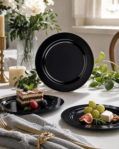 bUCLA 100 Pieces Black Plastic Plates - Image 3