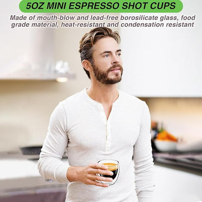 Espresso Cups Set of 4, 5oz Espresso Shot Glass Double Walled Coffee Cups | - Image 6
