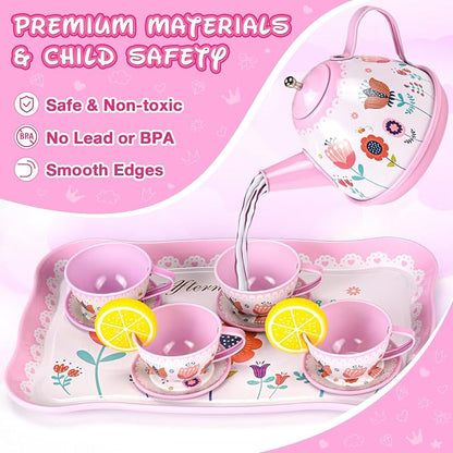 Tea Party Set for Little Girls, Princess Cape & Jewelry, Carrying Case - Image 5