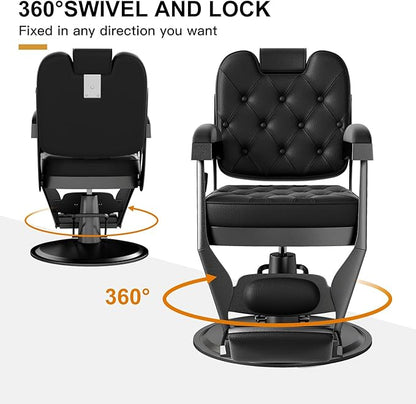 Artist hand Barber Chair, Retro Reclining Salon Chair, Barber Chairs for Barbershop, All-Purpose Vintage Chairs with Heavy-Duty Frame, Headrest