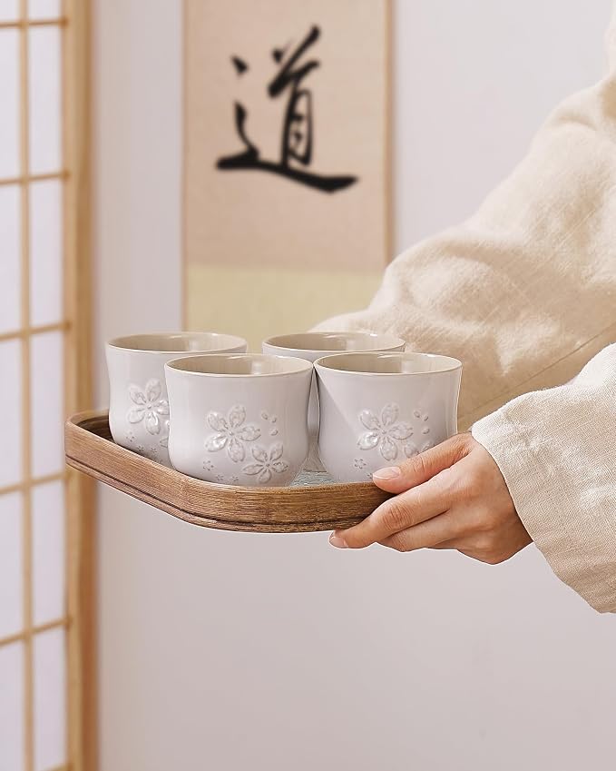 ZENS Japanese Tea Cups Set of 4 – 210ML Embossed Porcelain Japan Tea Cups - Image 8