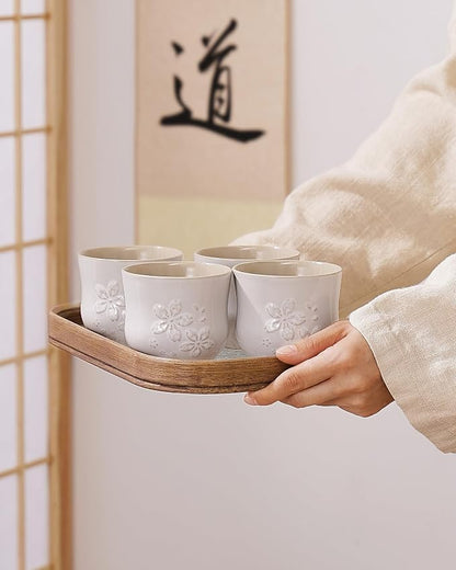 ZENS Japanese Tea Cups Set of 4 – 210ML Embossed Porcelain Japan Tea Cups - Image 8