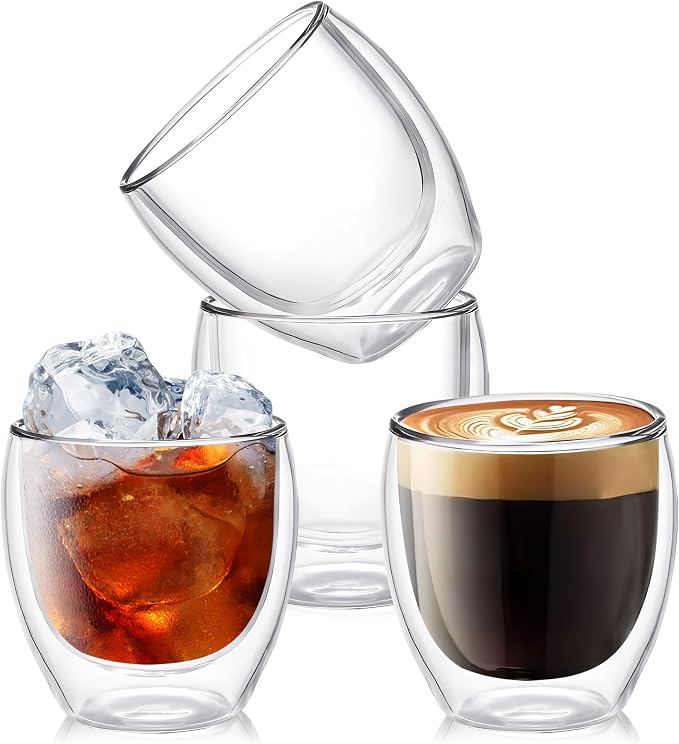 YMMIND Set of 4 Double Walled Glass Coffee Mugs 8 Ounces Insulated Layer Coffee by YMMIND