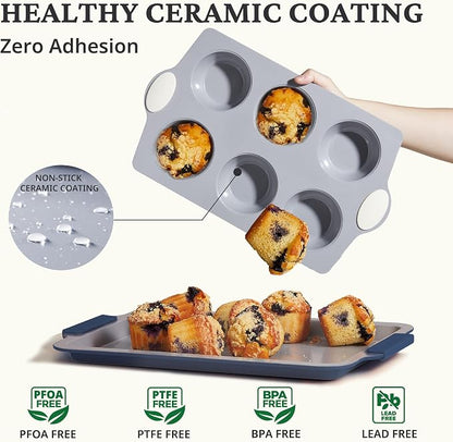 BRONYPRO 2-Pack 6-Cup Non Toxic Nonstick Ceramic Jumbo Muffin Pan & Cupcake Tin - Image 2