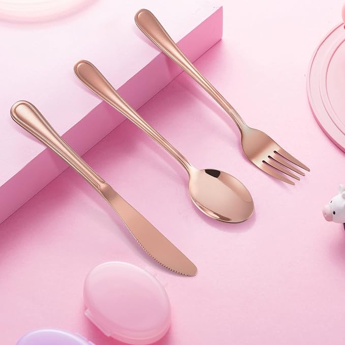 LIANYU 12-Piece Rose Gold Kids Silverware Set, Stainless Steel Toddler Utensils - Image 6