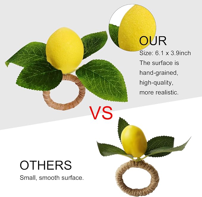 wonlex Handmade Napkin Rings Set of 8, Faux Lemon - Image 6