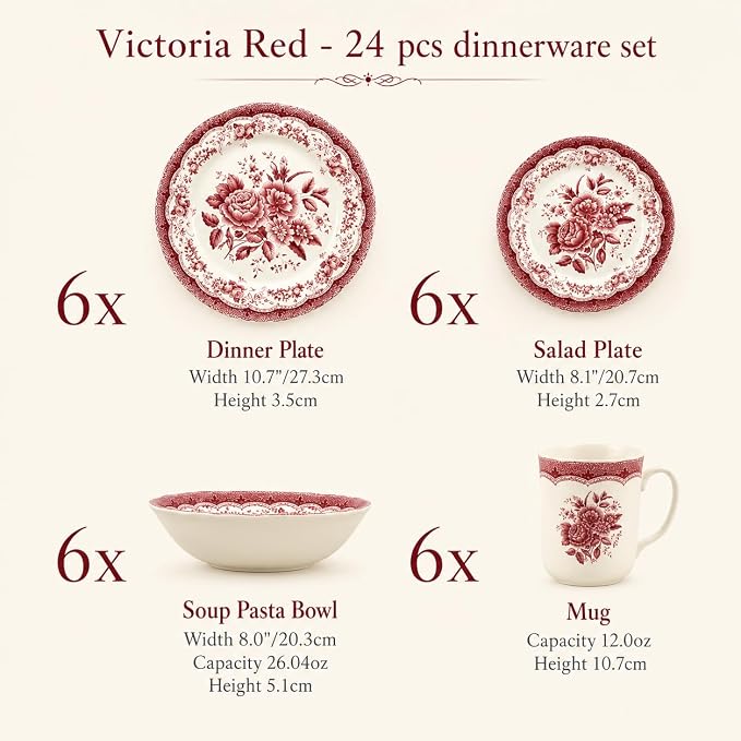 TUDOR ROYAL 24-Piece Porcelain Round Dinnerware Set, Service - Image 3