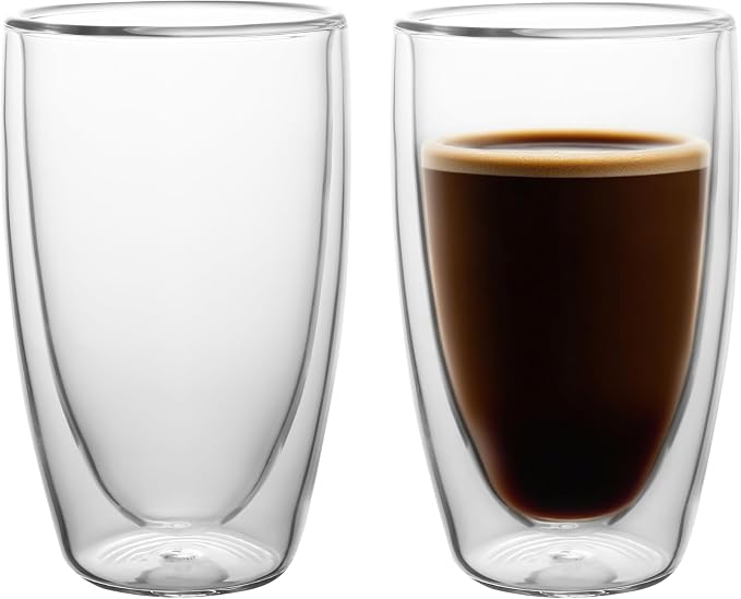 NIRA.Z 2 Pack 16oz Double Wall Glass Coffee Mugs, No Hole Bottom, Insulated by NIRAZ