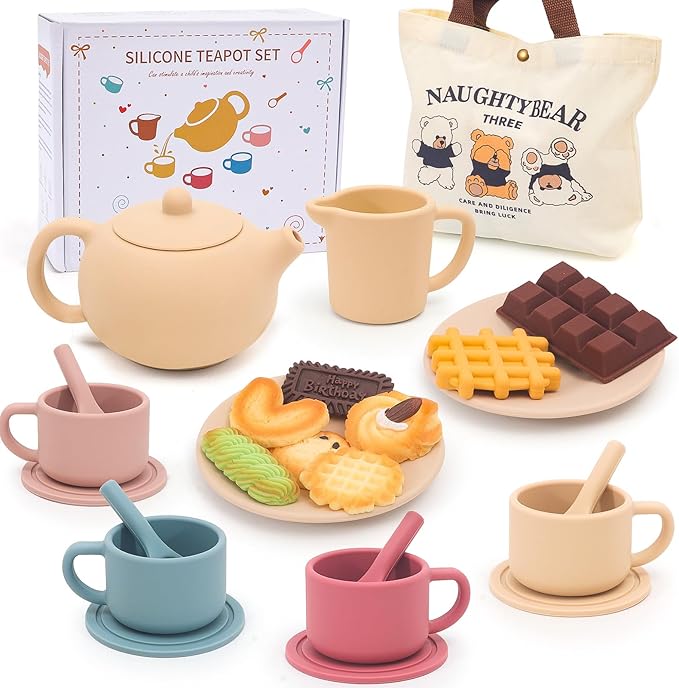 Silicone Tea Party Set for Little Girls Kids Toddlers Tea Set by Funcrevity