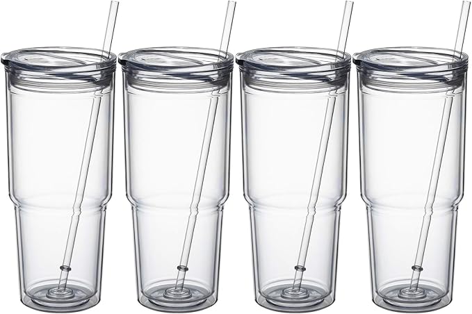 MEWAY 30oz/4 pcs Classic Insulated Tumblers, Double Wall Acrylic Tumbler by MEWAY