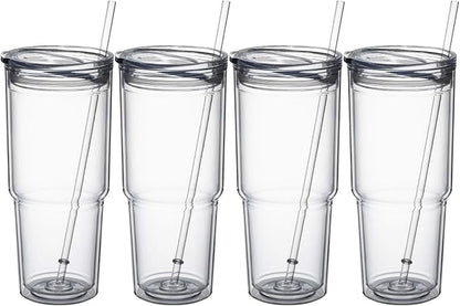 MEWAY 30oz/4 pcs Classic Insulated Tumblers, Double Wall Acrylic Tumbler by MEWAY