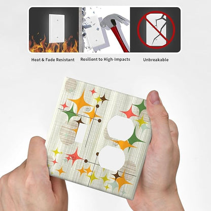 Light Switch Cover Plate Mid Century Modern Retro Stars 2 Gang Decorative Switch Plates 1 Toggle Duplex Combo Outlet Covers GFCI Wall Plates for Bathroom Bedroom Decor